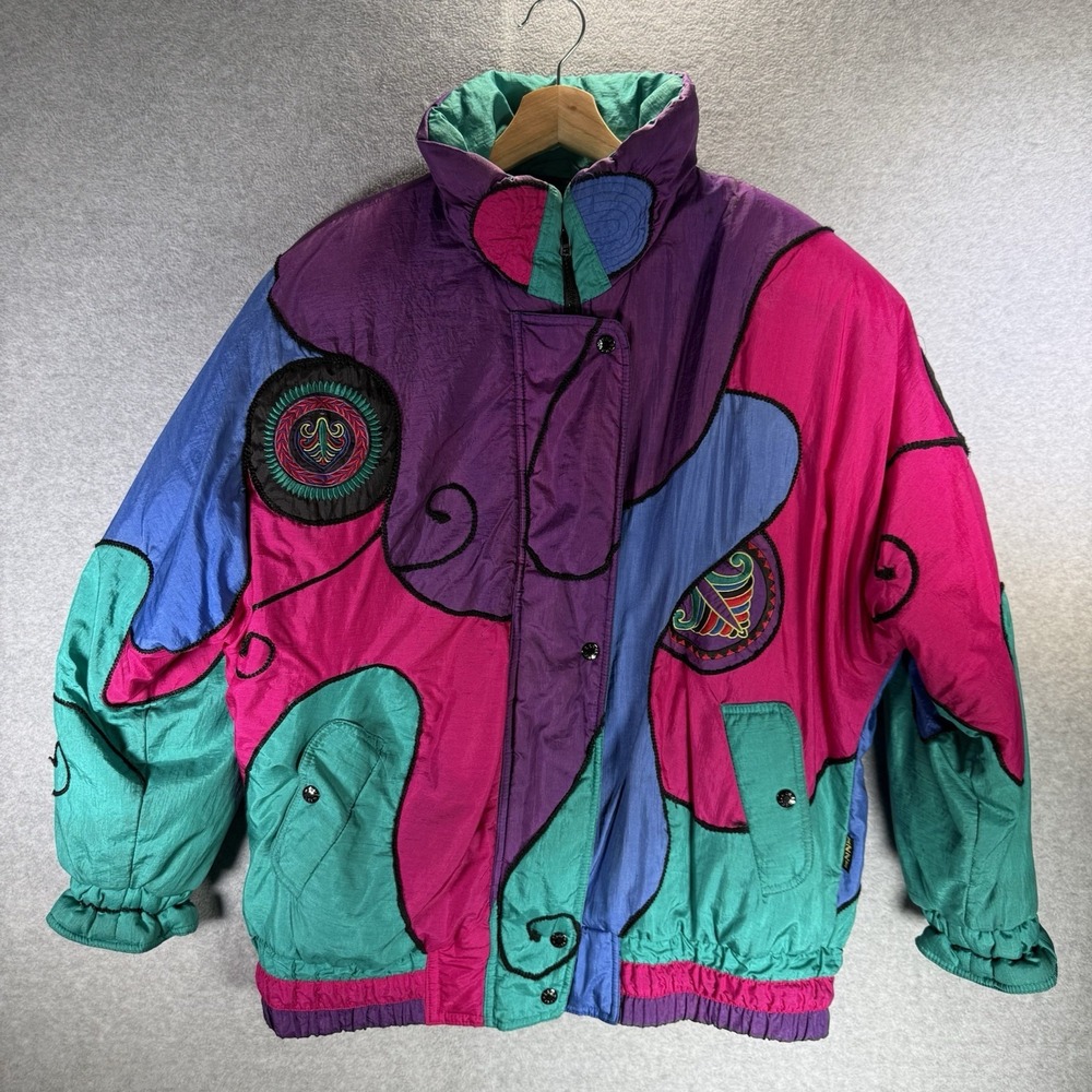 Vintage Izzi Women's Streetwear Large Abstract Color Block Winter Puffer Jacket